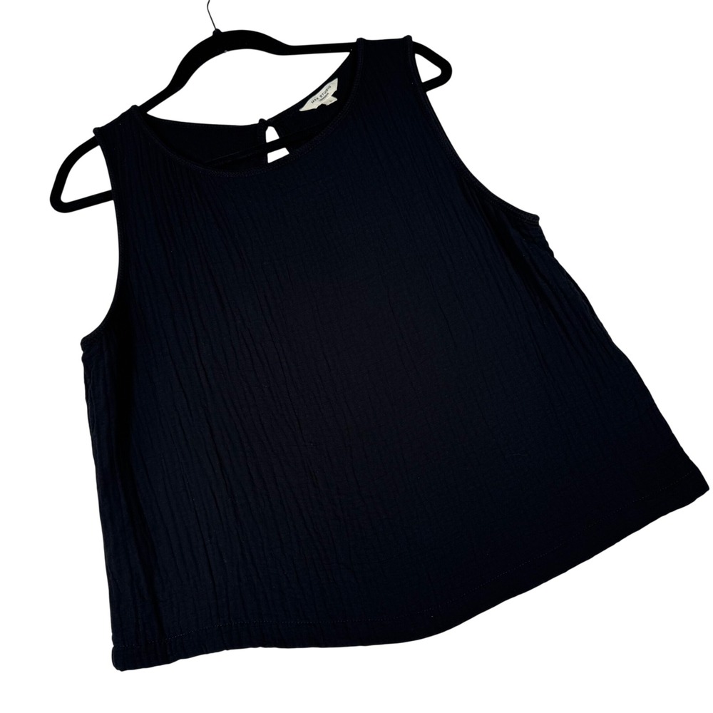 Max Studio Tank Top Women L Black Cotton Linen Crinkle Gauze 4702W7706 Boho Chic